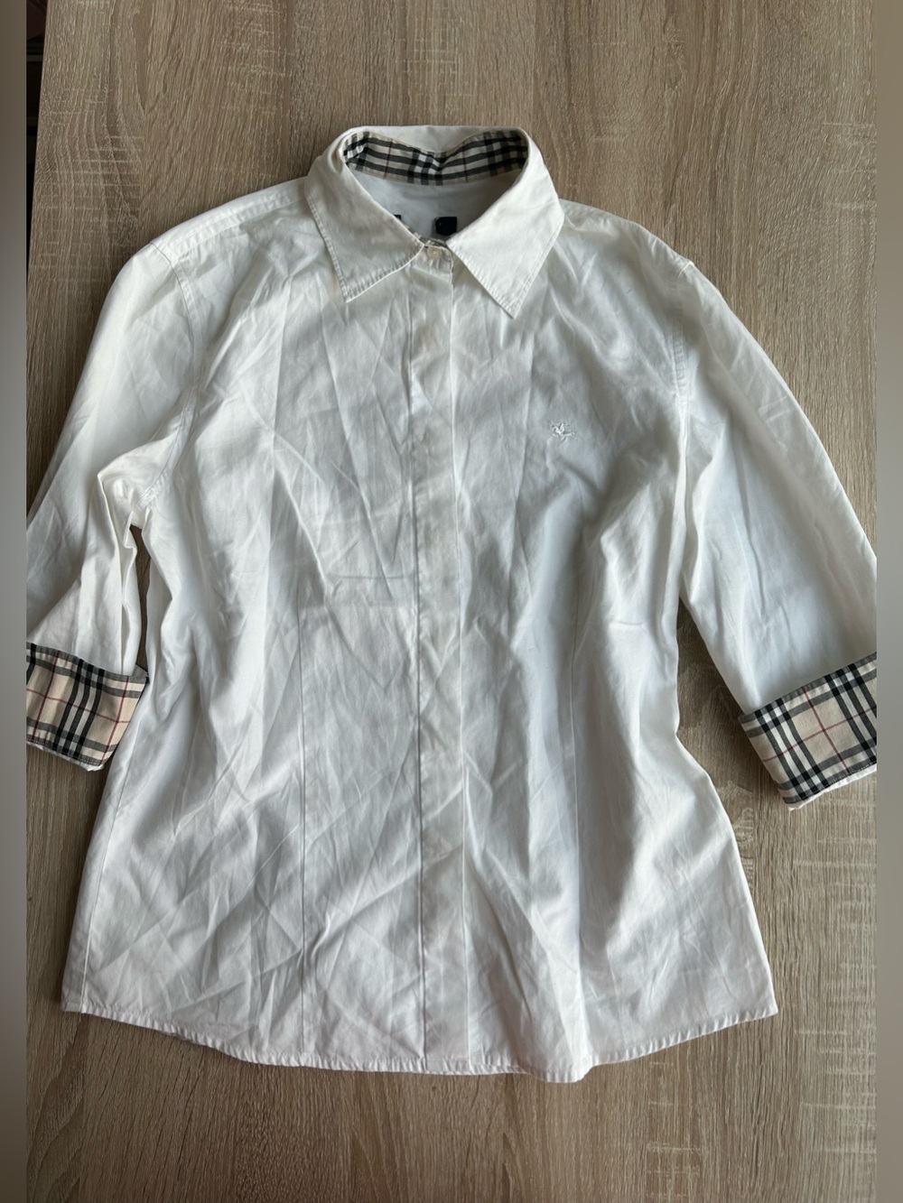 Vintage Burberry White Cotton Button Up Blouse